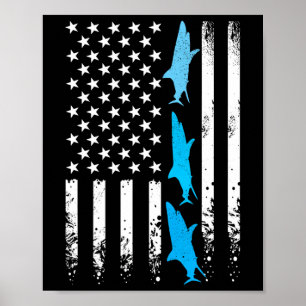 Póster Tiburones 4 De Julio Bandera Americana Niños Hombr