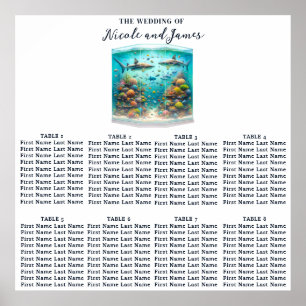Póster Tiburones y peces Asientos de acuarela acuática