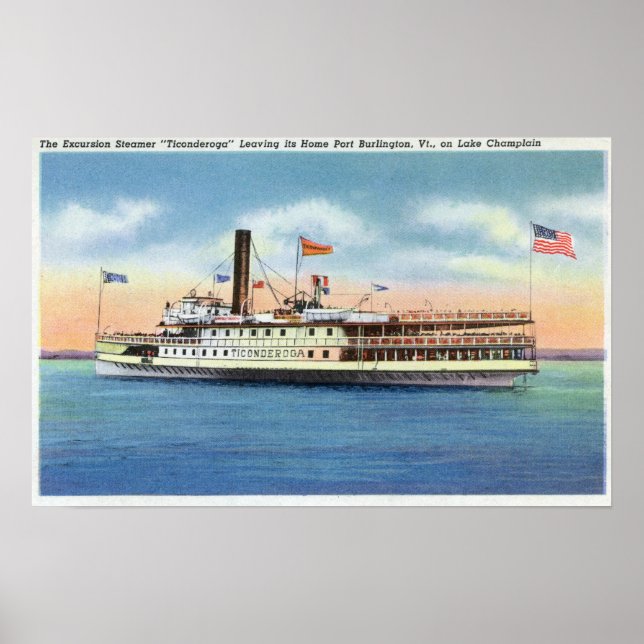 Póster Ticonderoga Steamer que sale de Port Burlington, (Frente)