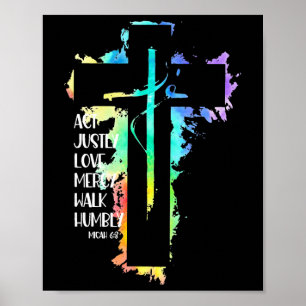 Póster Tie Dye Cruz Miqueas 68 Actúa con Justicia Escritu
