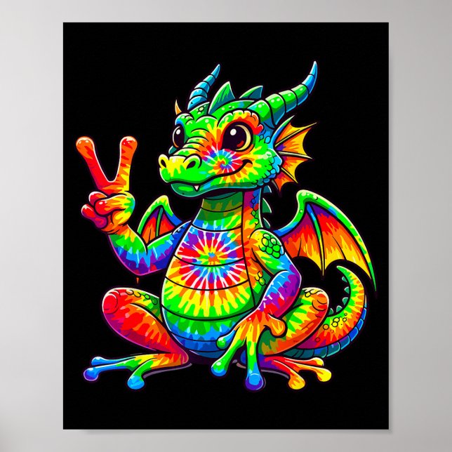 Póster Tie-dye Dragon Peace Sign Hipe  (Frente)