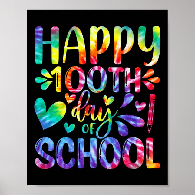Póster Tie Dye Feliz 100° Día del Estudiante Docente Esco (Frente)