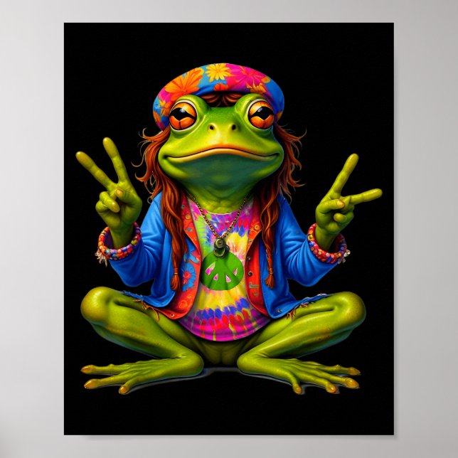 Póster Tie-dye Frog Peace Sign 60s 70s Hipe Men Women  (Frente)