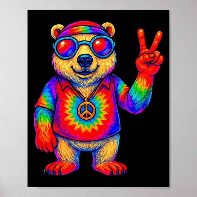 Póster Tie-dye Lar Bear Peace Sign Hip  (Frente)