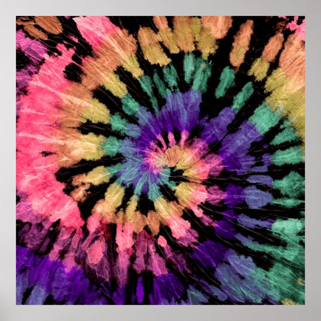 Póster Tie dye pattern. Hand drawn rainbow shibori. Ink t (Frente)