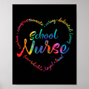 Póster Tie Dye School Enfermero Corazón Palabra Enfermerí