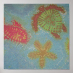 Póster Tie Dye Sea Turtle Horario Star Fish