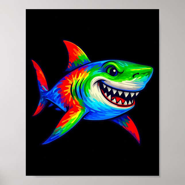 Póster Tie-dye Shark Peace Sign Hipe  (Frente)