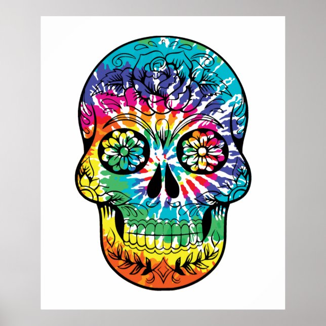 Póster Tie Dye Sugar Skull Dia De Los Muertos (Frente)
