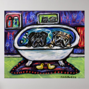 Póster Tiempo de baño de pug
