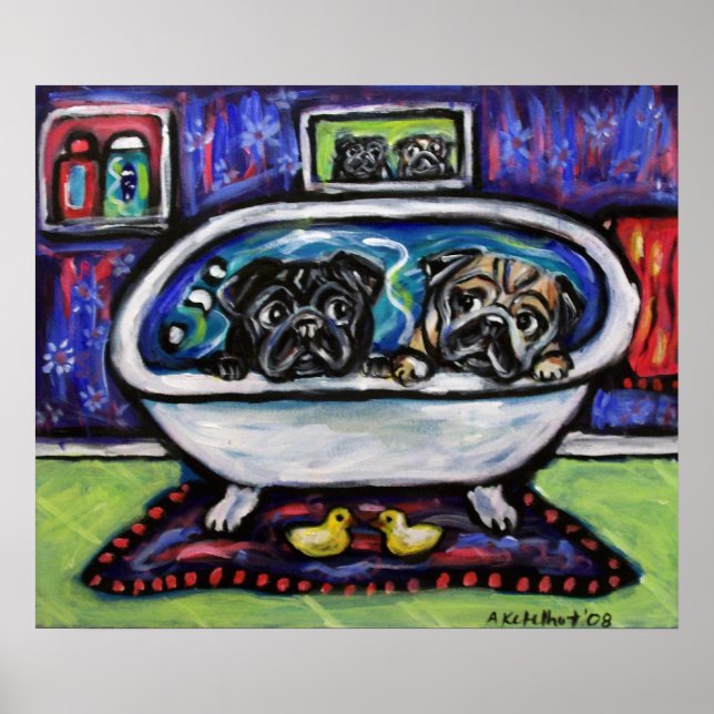 Póster Tiempo de baño de pug (Frente)