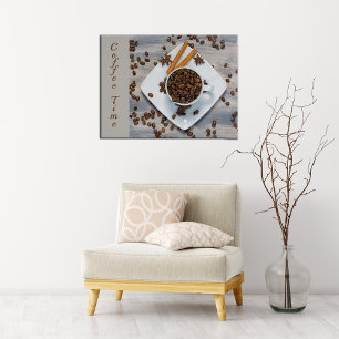 Póster Tiempo de café con frijoles y Bella Artes de taza 
