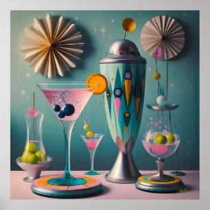 Póster Tiempo de cóctel futurista atómico de mediados de