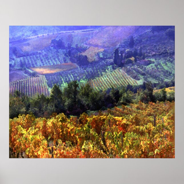 Póster Tiempo de cosecha en el viñedo (Frente)