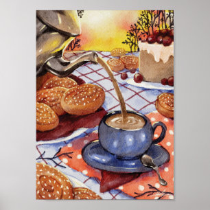 Póster Tiempo de Fika - Ilustracion de acuarela digital
