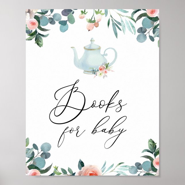 Póster Tiempo de libros de té Rubor florals para Rótulo d (Frente)