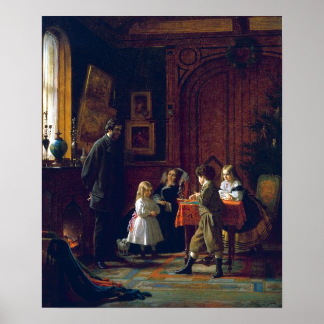 Póster Tiempo de Navidades de Eastman Johnson, La Familia (Frente)