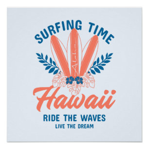 Póster Tiempo de Surf Hawaii Monta las Olas