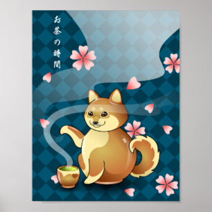 Póster Tiempo de teatralidad Chibi Shiba Inu Teapot Kanji