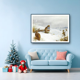 Póster Tiempos difíciles: perdices y liebre, aves artísti