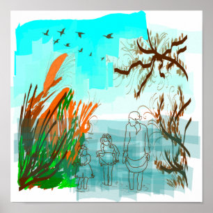 Póster Tiempos divertidos con la vista al aire libre cont