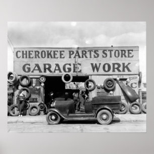 Póster Tienda cherokee de las piezas, 1936. Foto del