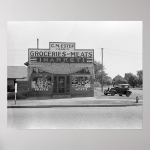 Póster Tienda de Comestibles, 1938. Foto Antigua