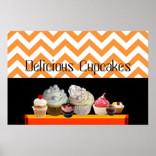 PÓSTER TIENDA DE CUPCAKES DELICIOSOS DE NARANJA BLANCO CH