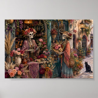 Póster Tienda de Flores de Esqueleto Gótico Floristería W