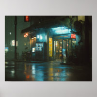 Tienda de la Esquina Japonesa Neon Lluviosa