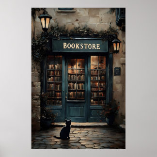 Póster Tienda de Libros Antiguos y Gato Impreso, Libro Ga