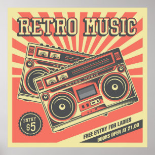 Póster tienda de música retro vintage