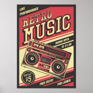 Póster tienda de música retro vintage