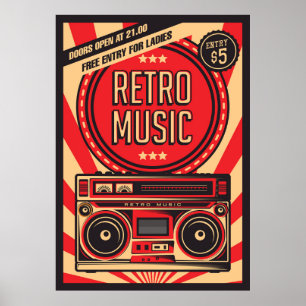 Póster tienda de música retro vintage