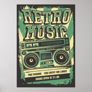 Póster tienda de música retro vintage