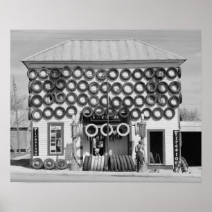 Póster Tienda de Neumáticos Firestone, 1940. Foto Antigua