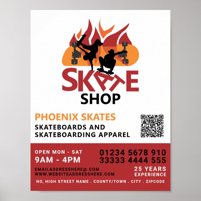 Póster Tienda de patinaje, publicidad de patinaje (Frente)