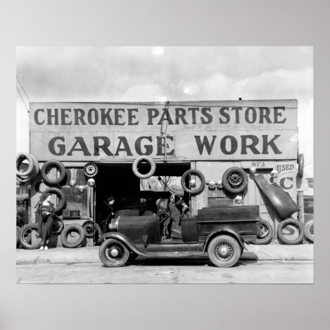 Póster Tienda de piezas Cherokee, 1936. Foto antigua (Frente)