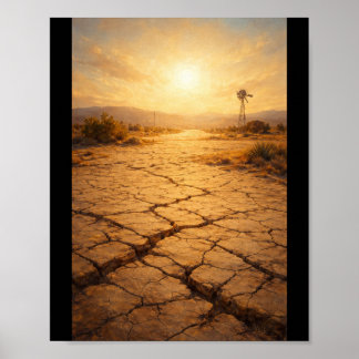 Póster Tierra agrietada bajo intensa luz solar