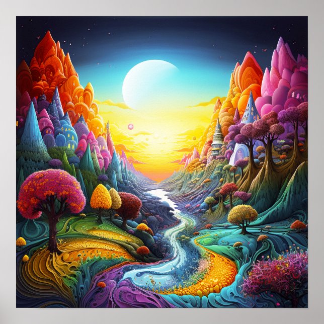 Póster Tierra colorida de fantasía natural (Frente)