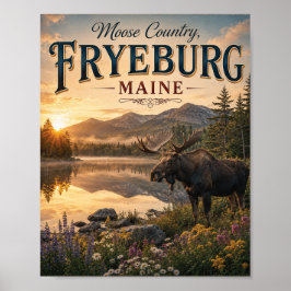 Póster Tierra de Alces Fryeburg Maine Fauna Vintage