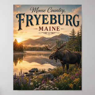 Póster Tierra de Alces Fryeburg Maine Fauna Vintage