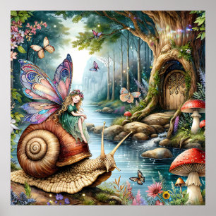Póster Tierra de hadas de bonito con lindo caracol y mari