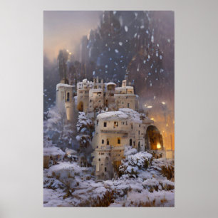 Póster Tierra De Invierno, Castillo En Nieve, Pintura De 