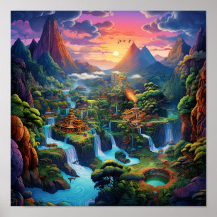 Póster Tierra de paisaje de naturaleza fantástica colorid