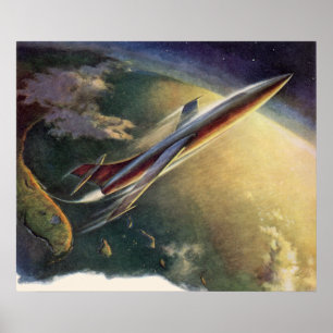 Póster Tierra del avión de nave espacial de ciencia ficci
