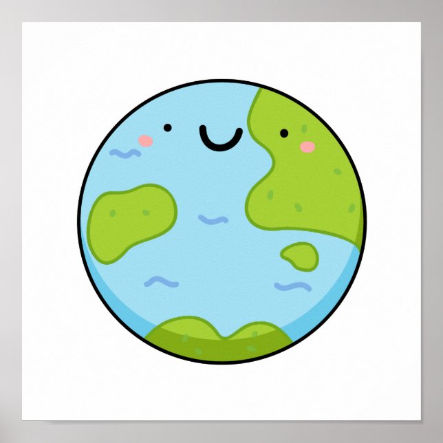Póster Tierra del planeta Cute Kawaii (Frente)