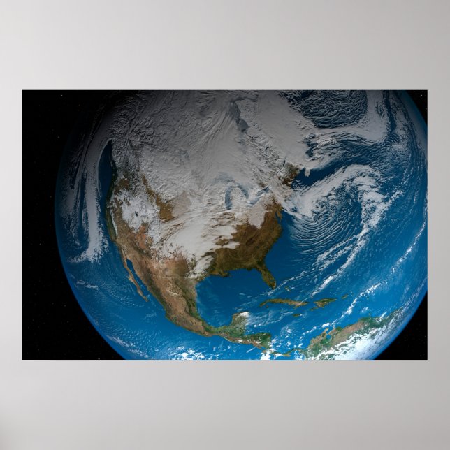 Póster Tierra Fuerte con nubes simuladas sobre Norteaméri (Frente)