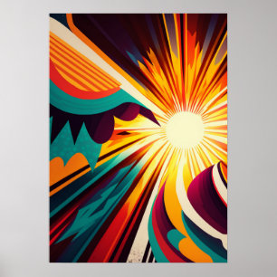 Póster Tierra futurista y línea solar Art Retro 6