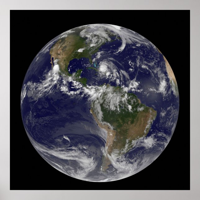 Póster Tierra Llena Con El Huracán Irene Por Las Bahamas. (Frente)